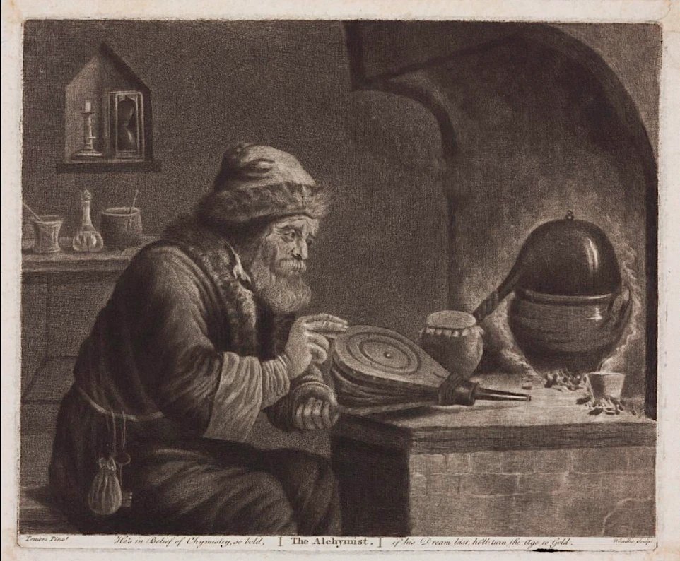 The Alchymist, mezzotint after David Teniers the Younger.