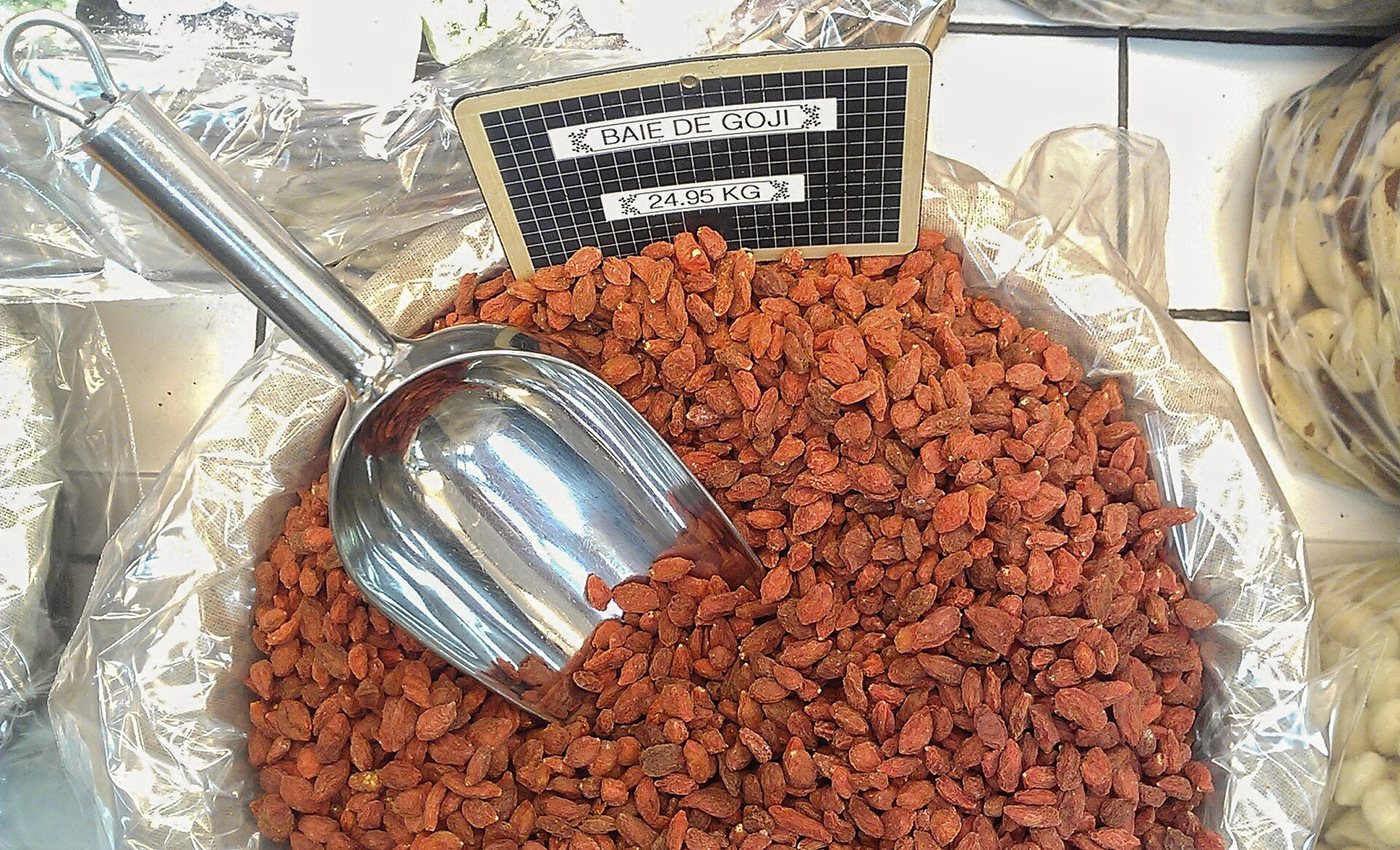 Dried goji berries on sale in a market in France