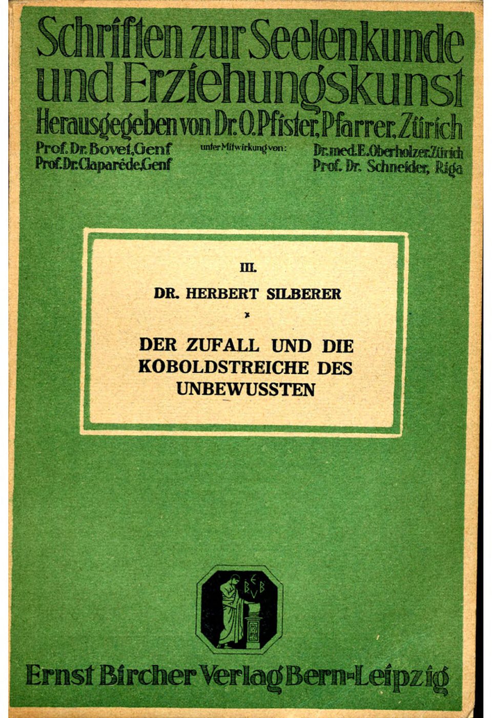 The green paper cover of the 1921 printing: the series title above, Silberer&rsquo;s name and title in a framed panel, and the publisher&rsquo;s octagonal device below