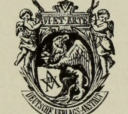 The publisher's device of the Deutsche Verlags-Anstalt, a griffin within a wreath