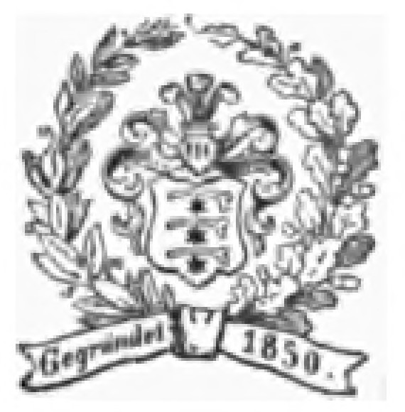 The publisher's device of Hermann Costenoble: a coat of arms with a crested helm inside a wreath of laurel and oak, on a ribbon reading "Gegründet 1850"